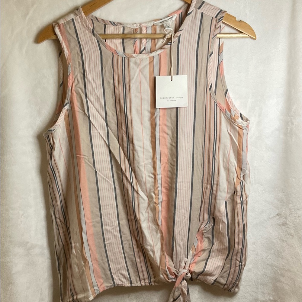 Beachlunchlounge women’s tie front striped top in size small